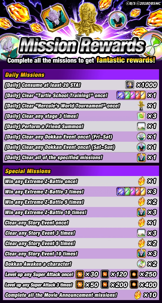 Dragon Ball Z Dokkan Battle - Dragon Ball Super Movie Announcement Missions Rewards